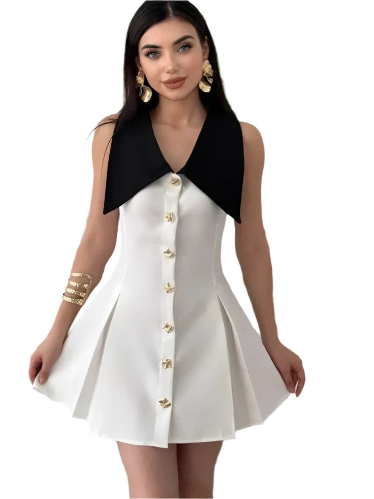 Women V-Neck Mini Dress | Sleeveless | Summer | Elegant | Party Dress White