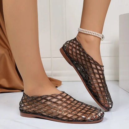 Women Lattice Jelly Shoes | Open-Toe Mesh Crystal Sandals | Summer | Beach Jelly Shoes