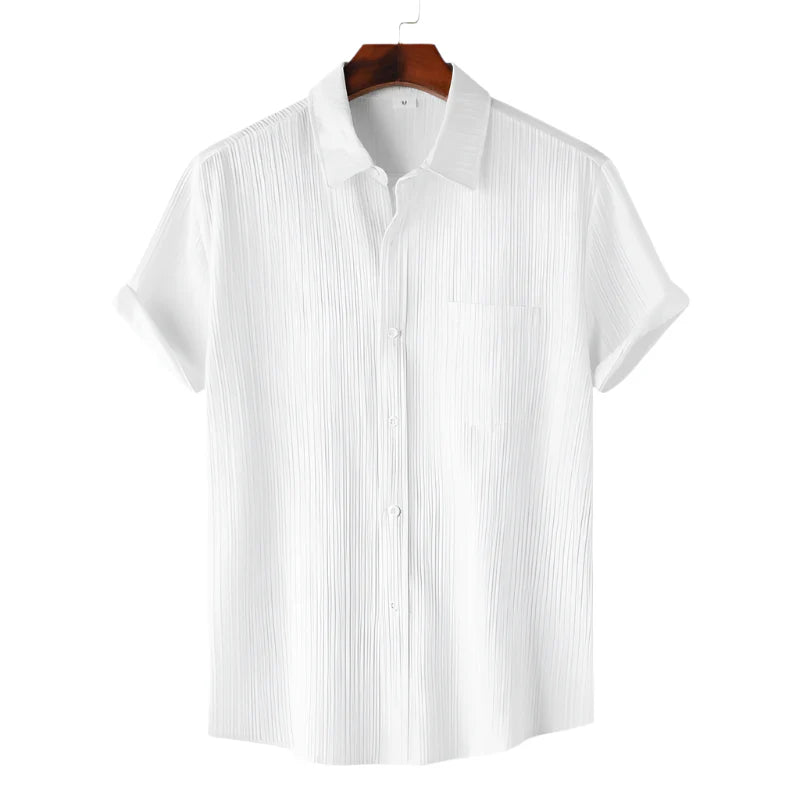 Men Cotton Linen Summer Shirt | Short Sleeve Button Down | Beach Shirt | Casual Breathable Holiday Hawaiian Shirt White