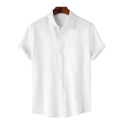 Men Cotton Linen Summer Shirt | Short Sleeve Button Down | Beach Shirt | Casual Breathable Holiday Hawaiian Shirt White