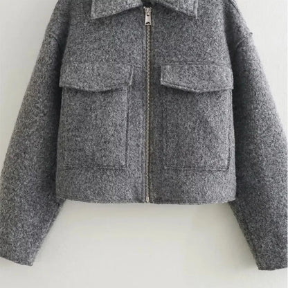 Women Cropped Tweed Coat | Short Wool Blend Jacket