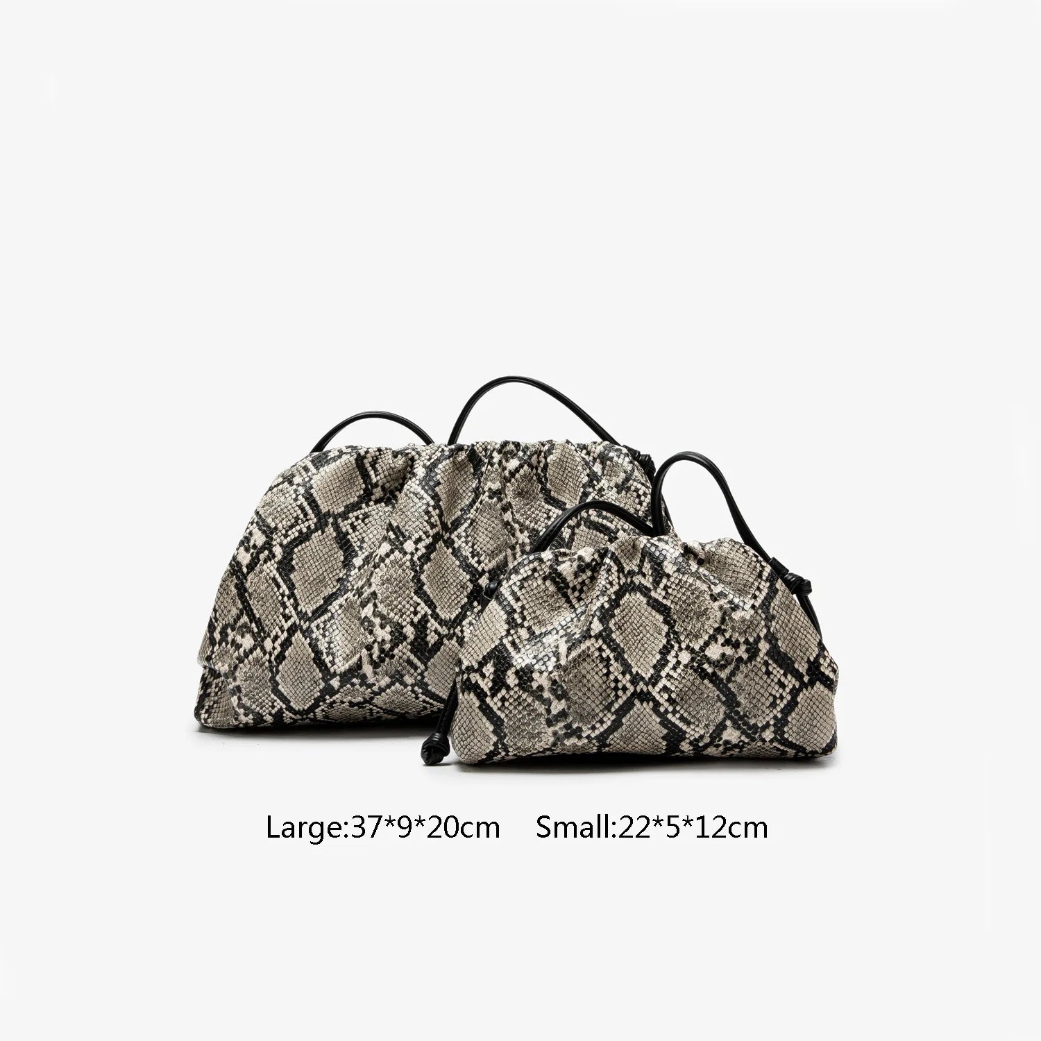 Women Leather Ruched Serpentine Dumpling Bag | Pouch Handbag | Cloud Clutch | Snake Pattern Shoulder Bag | Crossbody Bag