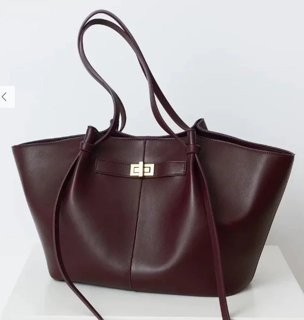 Women Large-Capacity Hand Bag | Metal Lock | Tote Bag | Shoulder Bag Wine Red