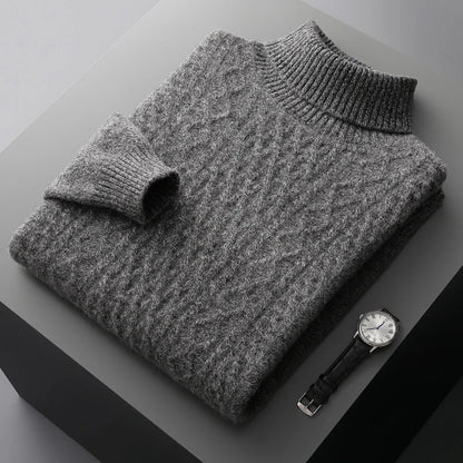 Men Merino Wool High-Necked Pullover | Warm Turtleneck Sweater Dark Grey