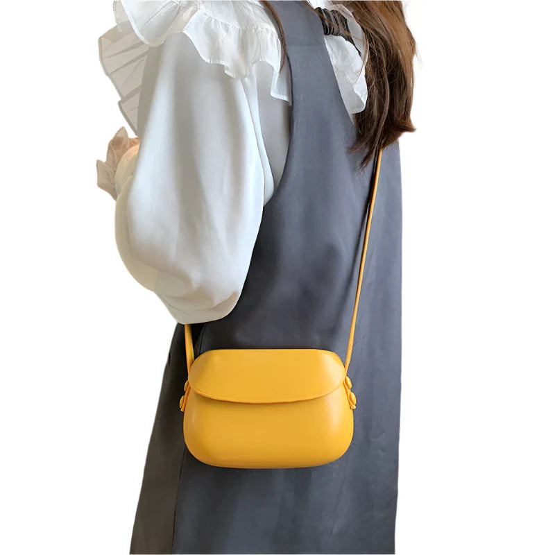 Women Small Shell Leather Crossbody Bag | Messenger Bag Yellow