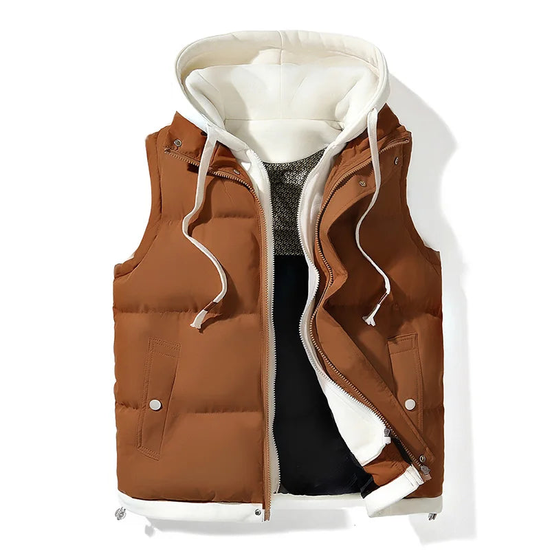 Unisex Warm Hooded Vest | Warm Cotton Vest Jacket Orange