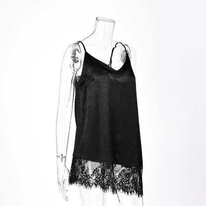 Women Elegant Satin Spaghetti Strap Camisole | Lace Split Vest | Casual Silk Top | Summer