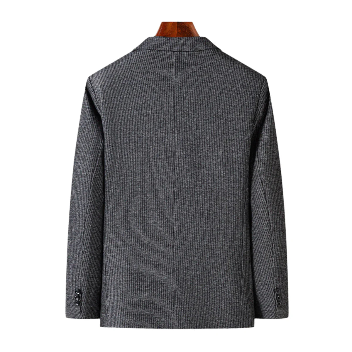 Men Business Casual Knitted Stripes Blazer | Grey Wool Suit with Pocket