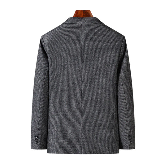 Men Business Casual Knitted Stripes Blazer | Grey Wool Suit with Pocket