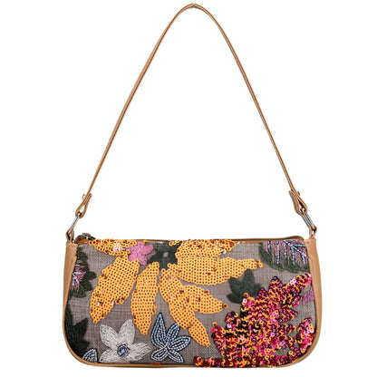 Women Sequin Embroidery Underarm Bag | Flower Pattern Shoulder Bag | Summer Beach Handbag Orange