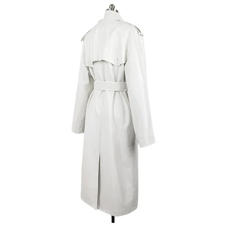 Women's Oversized Leather Trench Coat with Belt | Extra Long Leather Coat