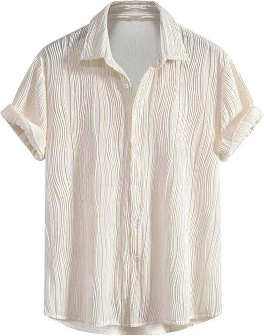 Men Cotton Textured Button Down Top | Summer Top Cream