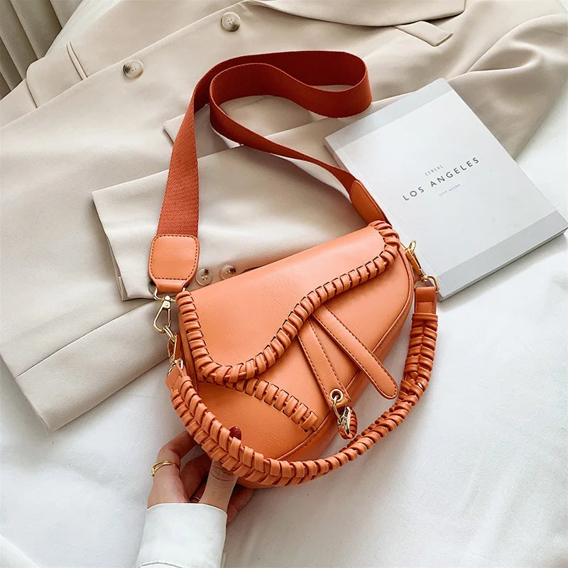 Women Leather Saddle Shoulder Bag | Crossbody Bag Orange