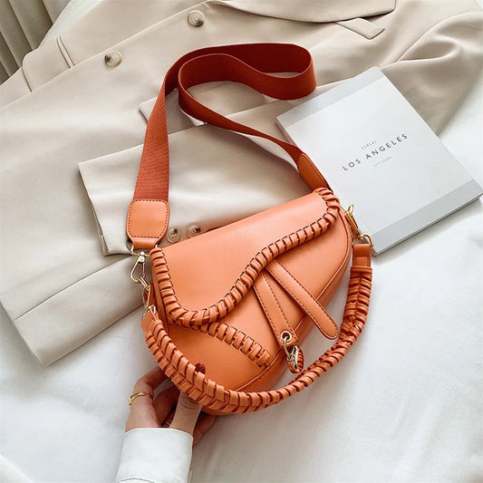 Women Leather Saddle Shoulder Bag | Crossbody Bag Orange