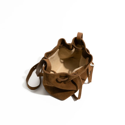 Women Suede Bucket Bag | Pleated Drawstring Bag