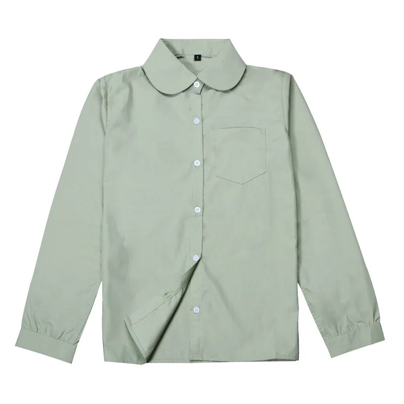 Women Long Sleeve Blouse Shirt | Formal Turn-down Collar Minimalist Top Matcha Green