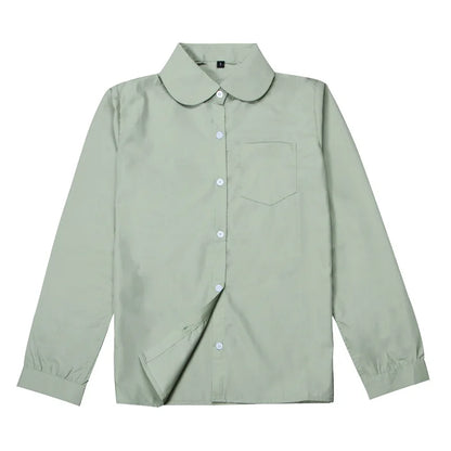 Women Long Sleeve Blouse Shirt | Formal Turn-down Collar Minimalist Top Matcha Green
