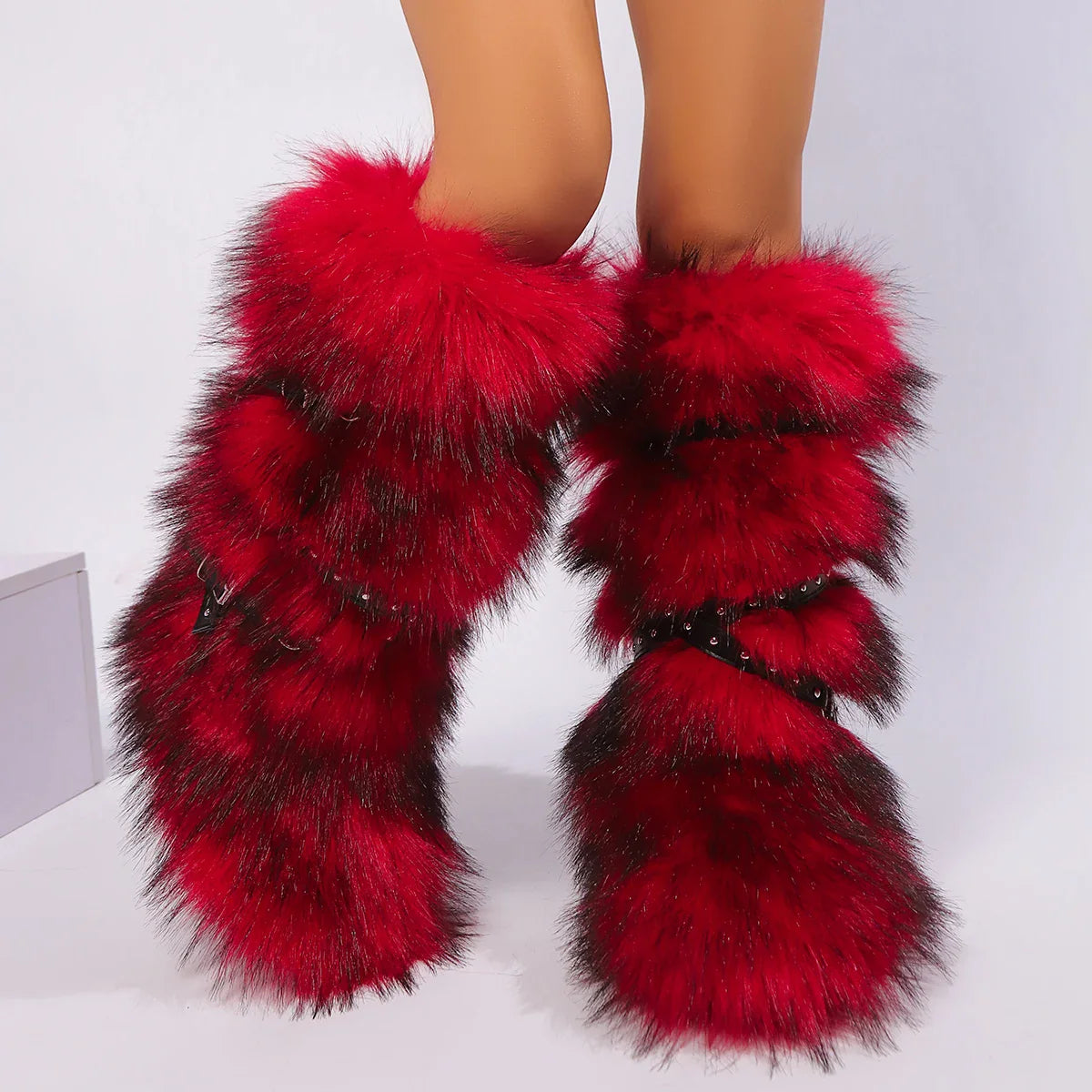 Women Winter Boots | Faux Fur Snow Boots | Warm Long Boots | Plush Over Knee | High Boots | Y2K | Furry Shoes Red