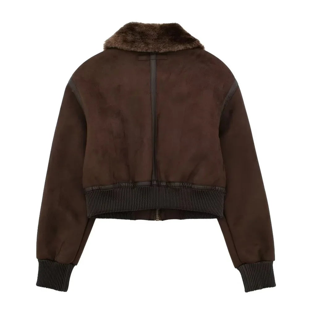 Women Brown Shearling Lined Jacket