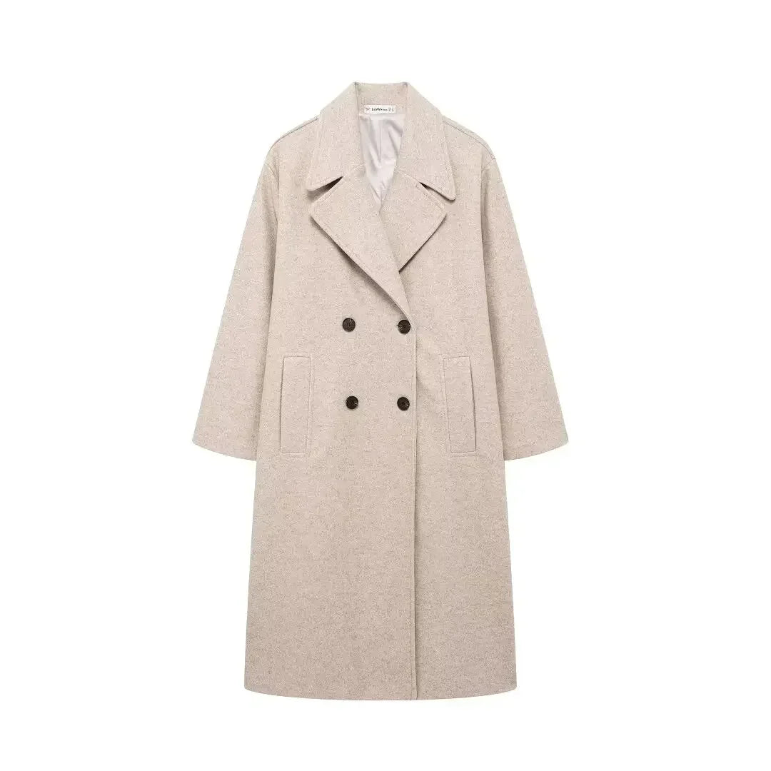 Women Wool Blend Warm Long Coat Jacket | Long Winter Trench Overcoat khaki