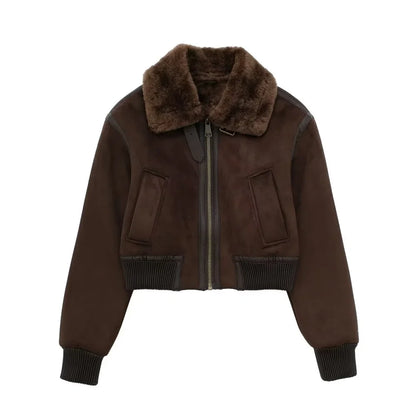 Women Brown Shearling Lined Jacket brown