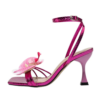 Women Flower Square Toe High Heel | Party Heels | Summer Sandals