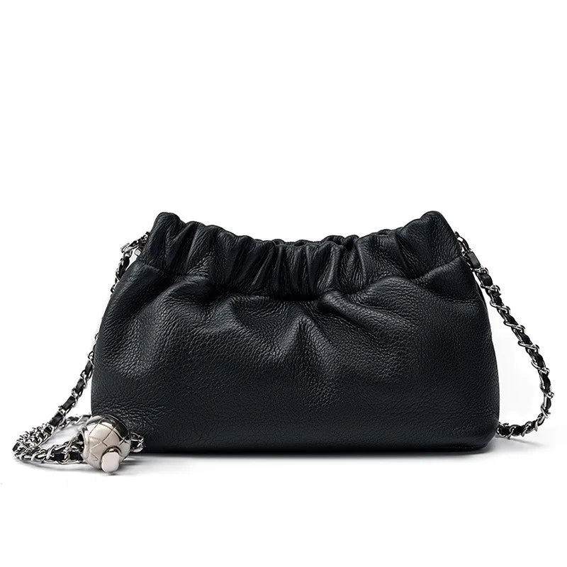 Women Genuine Leather Cloud Bag | Dumpling Shoulder Bag Black