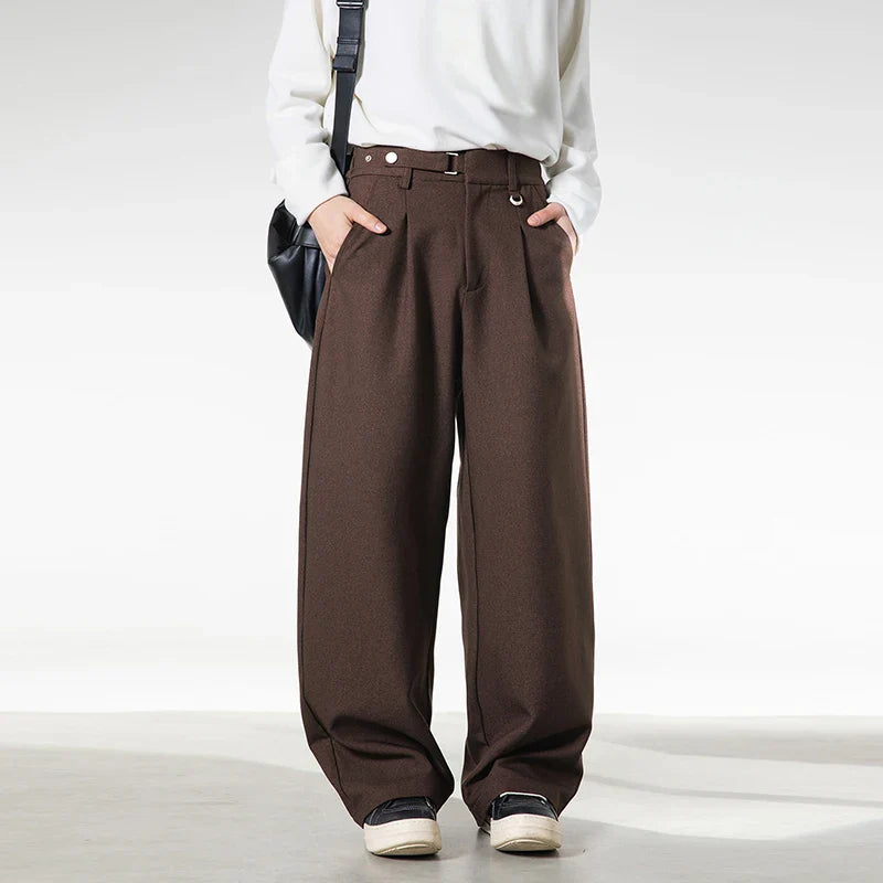 Men Loose Fit Dress Pants | Adjustable Buckle | Pleated | Casual Trousers | Wide Leg