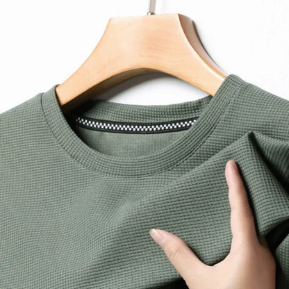 Men Waffle Round Neck Short Sleeve T-shirt | Summer Top