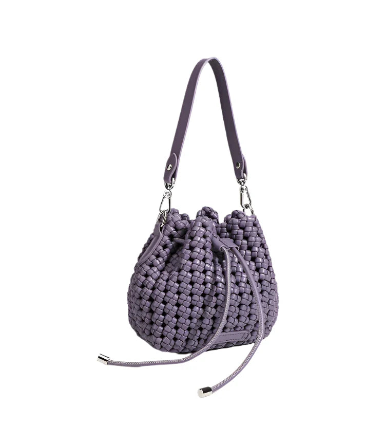Women Leather Hollow Cut Woven Crossbody Bag Purple