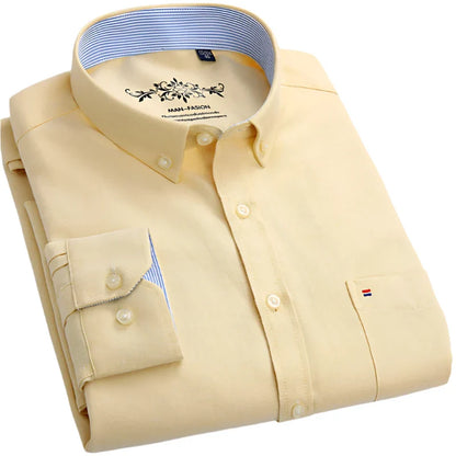 Plain Oxford Long-Sleeve Shirt Men | Office Shirt | Slim Fit Single Pocket Shirt Yellow