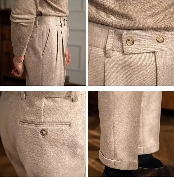 Men Classic Italian Naples Style Pants | Suit Pants | High Waisted | Straight Fit | Formal Business Pants | Thick Trousers