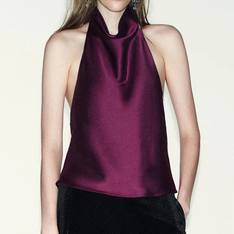 Women Satin High Neck Tank Top | Silk Halter Neck Top | Camisole | Y2K | Summer