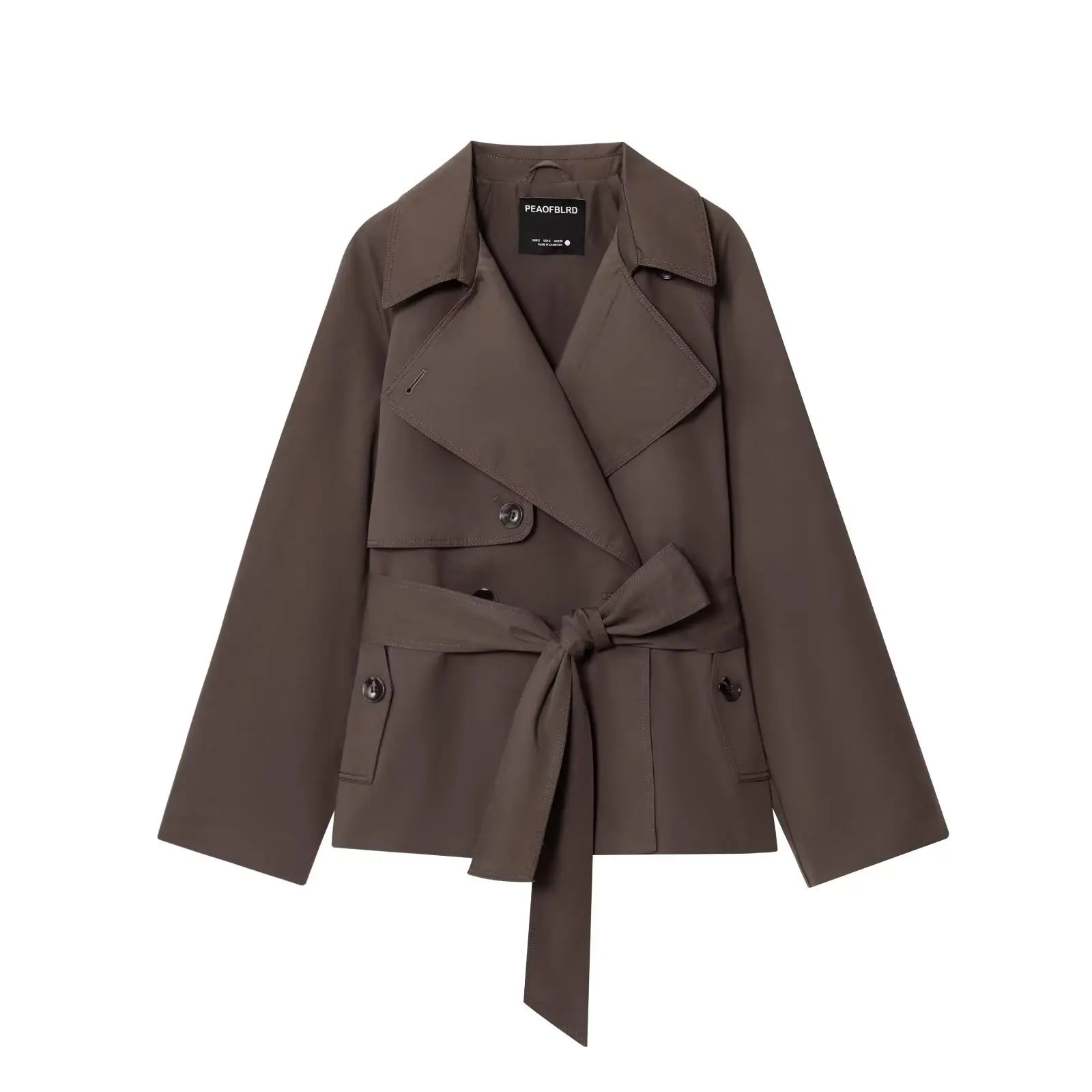 Women British Style Lapel Double-Breasted Coat | Short Trench Coat With Belt Brown