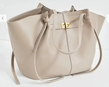 Women Large-Capacity Hand Bag | Metal Lock | Tote Bag | Shoulder Bag Off White