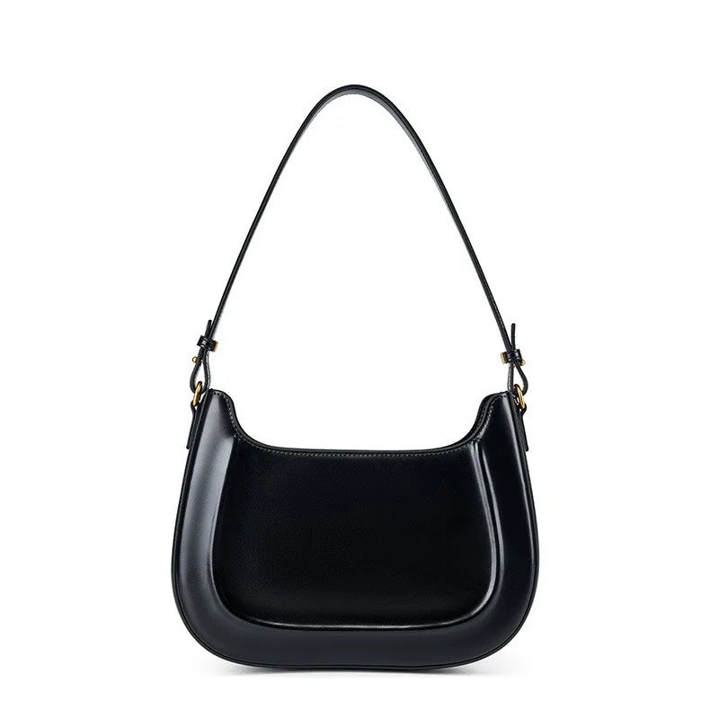 Women Minimalistic Leather Underarm Bag | Shoulder Bag | Saddle Bag Black