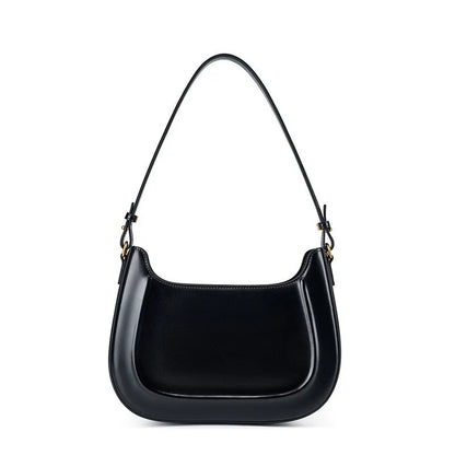 Women Minimalistic Leather Underarm Bag | Shoulder Bag | Saddle Bag Black