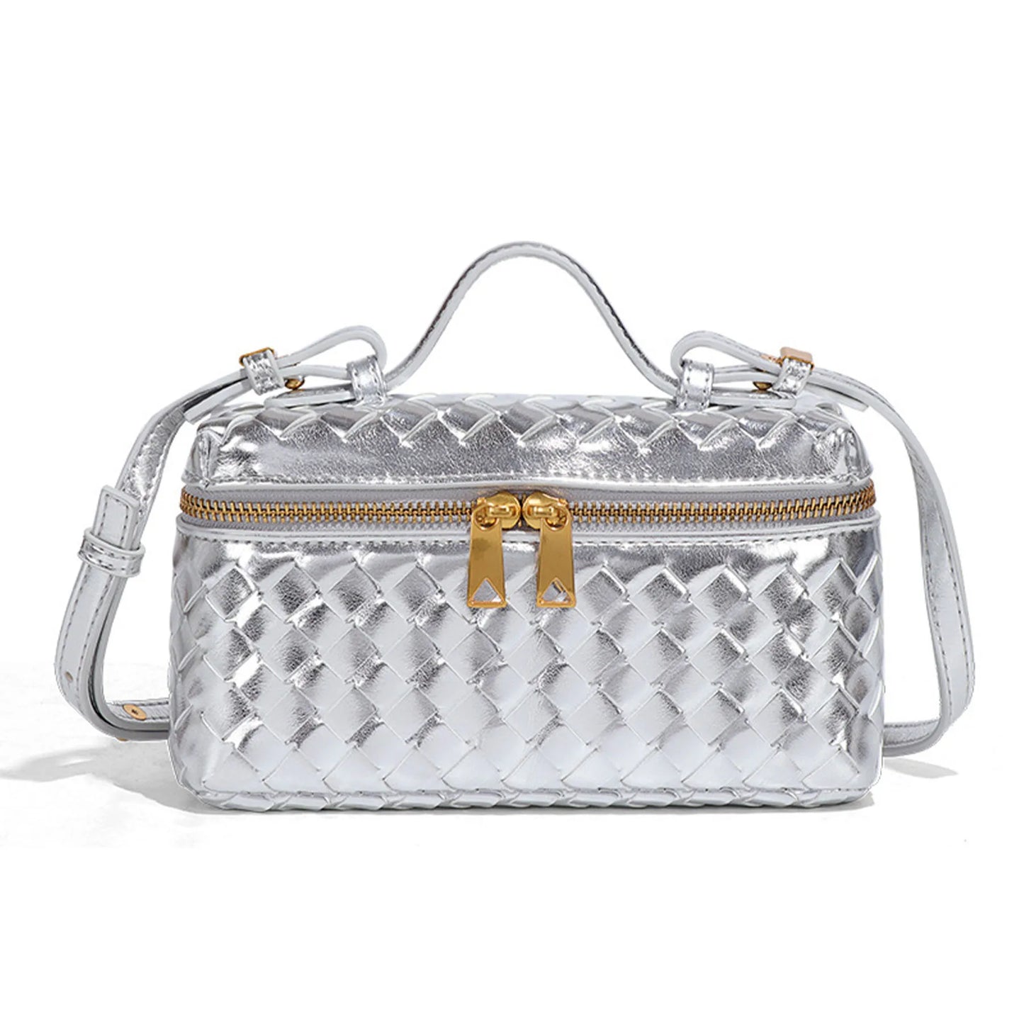 Women Woven Lunch Box Bag | Shoulder Bag | Crossbody Bag | Box bag Silver