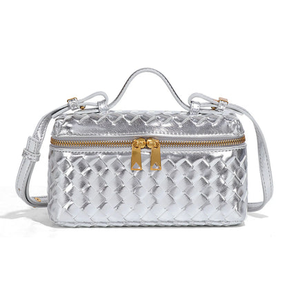 Women Woven Lunch Box Bag | Shoulder Bag | Crossbody Bag | Box bag Silver