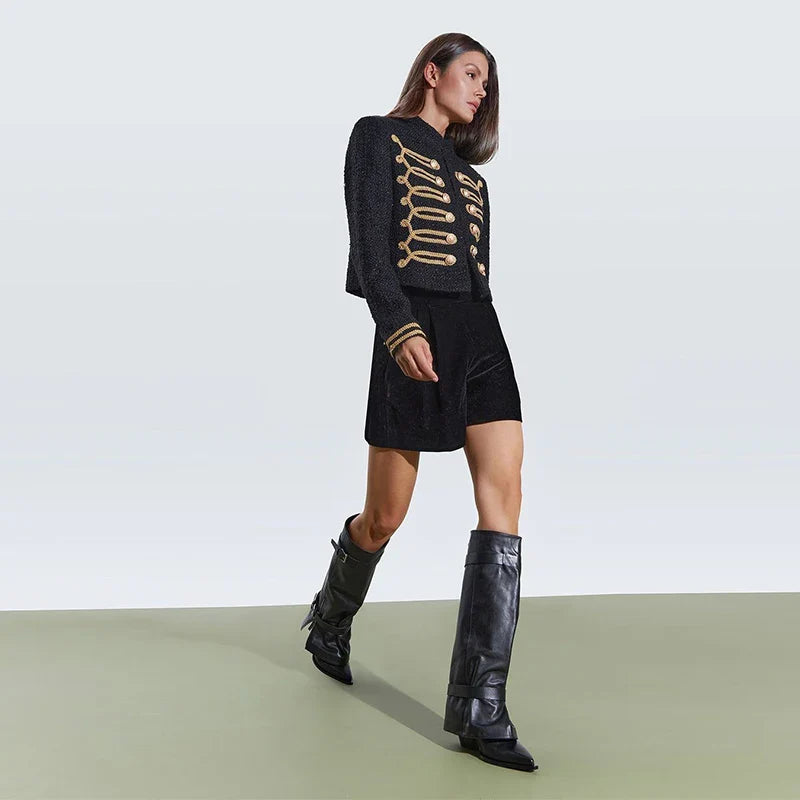 Women Napoleon Coat | Full Sleeves | Spring Jacket | Symmetrical Knot Jacket | Coat | Military Blazer