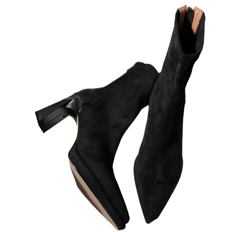 Women Suede Platform Chelsea Boots black