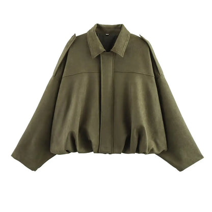 Women Vintage Oversize Bomber Jacket | Loose Jacket Army Green