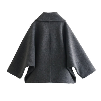 Women Dark Gray Blended Loose Short Coat