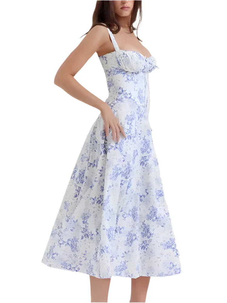 Women Casual Slit Floral Print Dress | Midi Summer Dress | Sundress | Holiday Dress