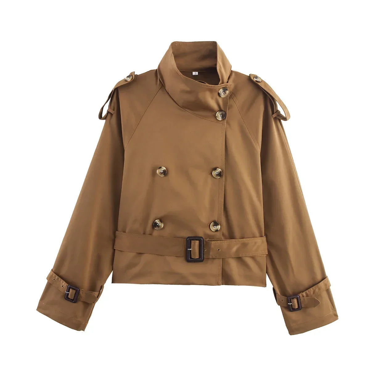 Women Short Trench Coat | Double Breasted With Belt | Windbreaker Brown