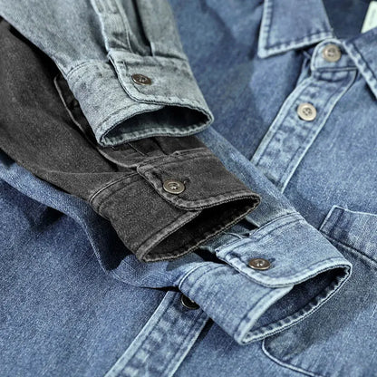 Men Retro Washed Casual Denim Shirt | Button Down