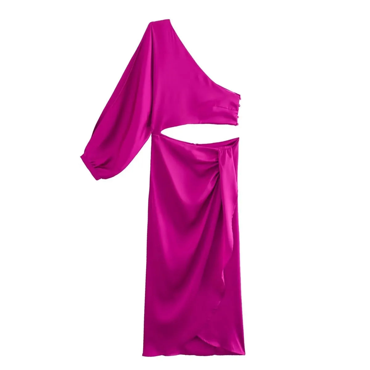 Women Asymmetric Satin Cut Out Long Dress | Ruched Off Shoulder Dress | Evening Party Dress rose red