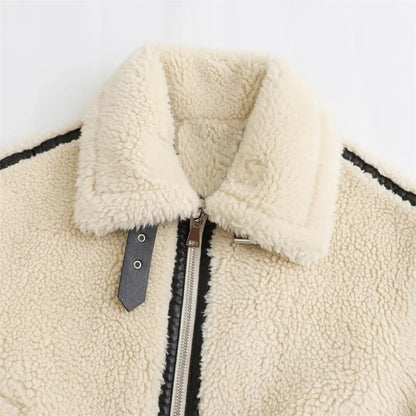 Women White Sherpa Fleece Jacket | Motorcycle Jacket Coat