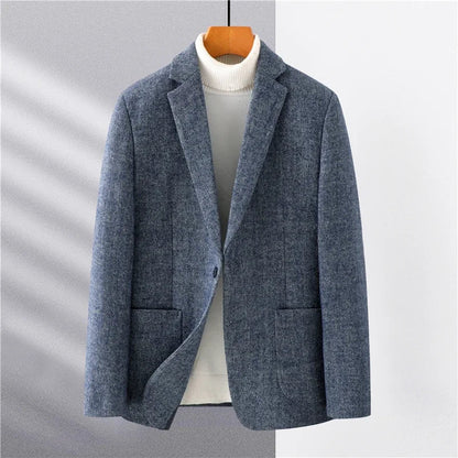 Men Classic Wool Slim Fit Blazer | Winter Smart Casual Business Jacket Blue