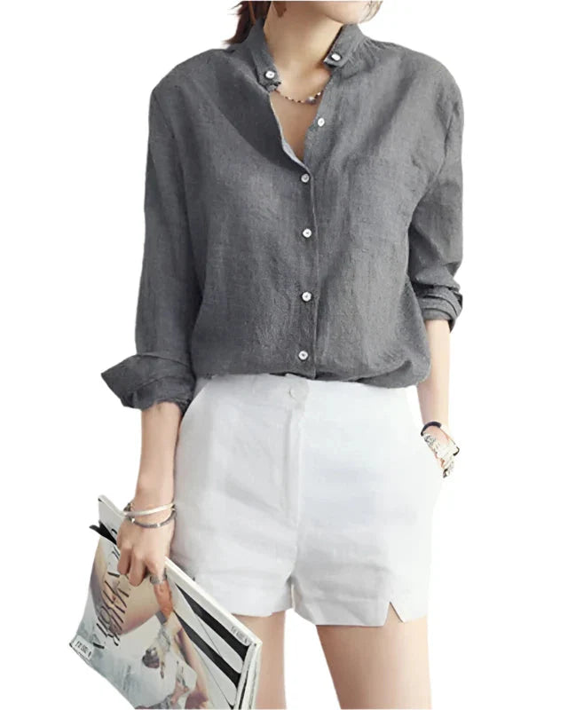 Women Linen Long Sleeve Blouse | Summer Shirt Gray